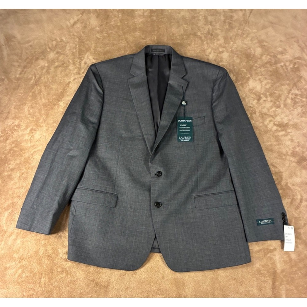 NWT Lauren Ralph Lauren Men Loomis Suit Jacket Grey 46 Reg 100% Wool Sport Coat